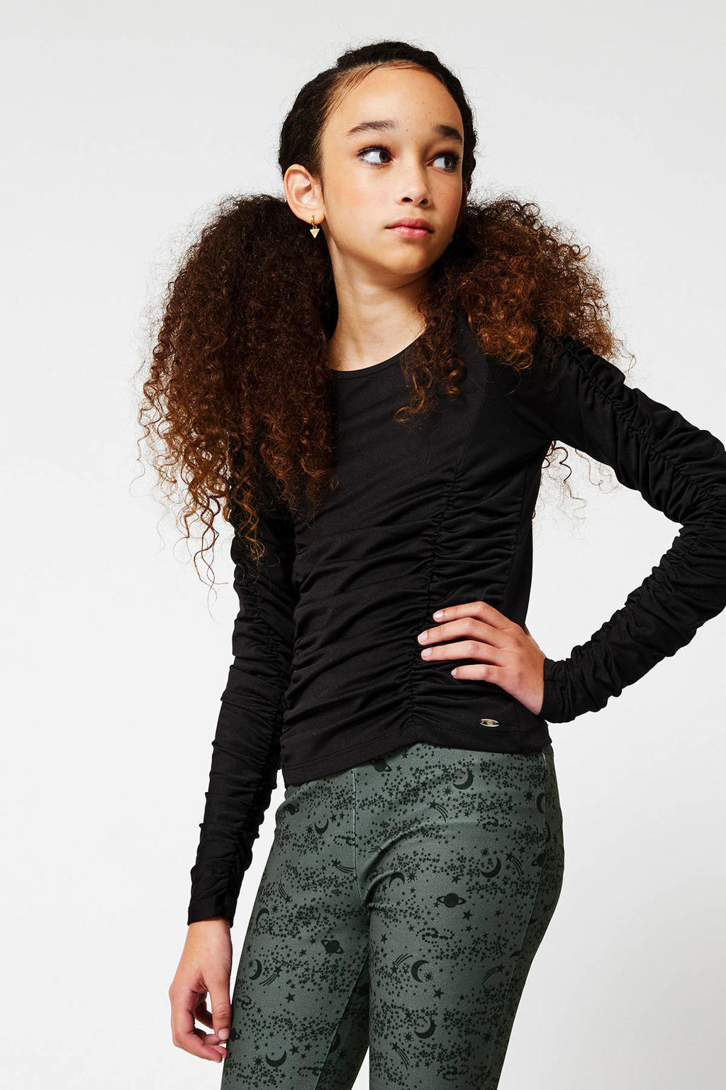 Zwarte meisjes CoolCat Junior longsleeve van polyester met lange mouwen en ronde hals