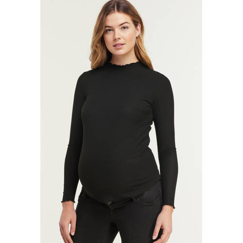 ONLY MATERNITY zwangerschapstop OLMEMMA L/S HIGH NECK TOP JRS met all over print zwart Dames Polyester Opstaande kraag - maat XXL afbeelding