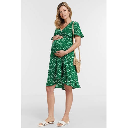 ONLY MATERNITY gebloemde zwangerschaps- en voedingsjurk OLMOLIVIA groen Dames Polyester V-hals