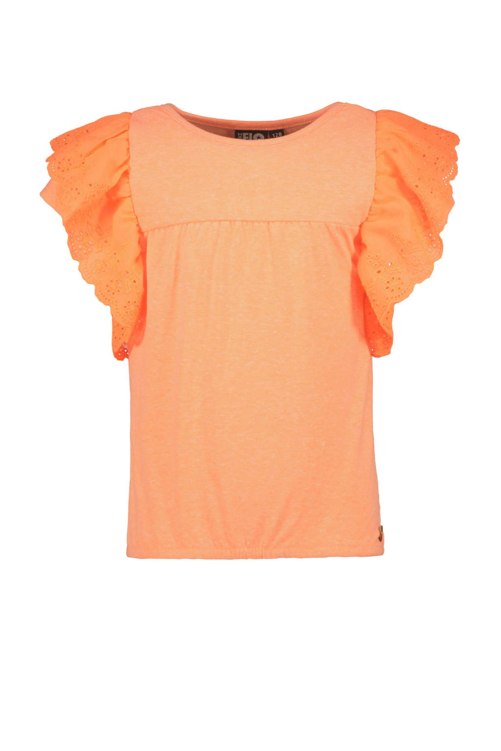 Oranje meisjes Like Flo T-shirt van katoen met korte mouwen, ronde hals en broderie
