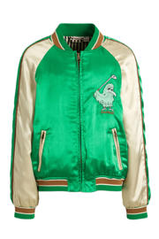 thumbnail: Street called Madison satijnen bomberjack Rock on met borduursels groen/ecru