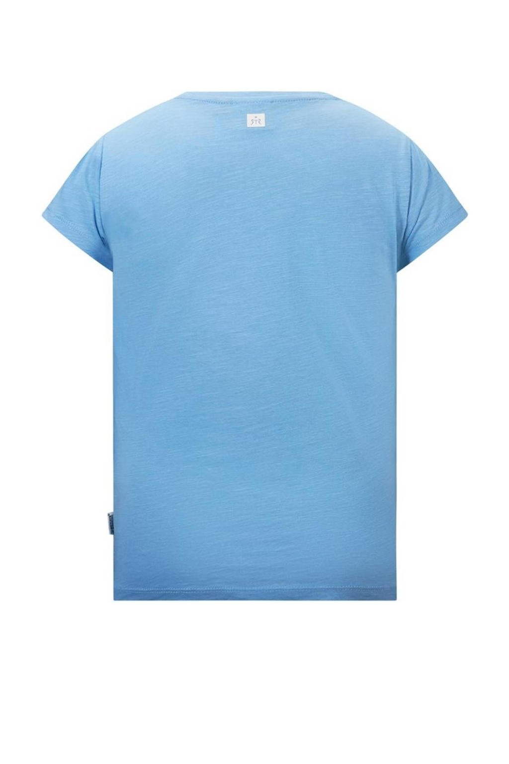 Blauwe meisjes Retour Denim T-shirt Lorient van katoen met tekst print, korte mouwen en ronde hals