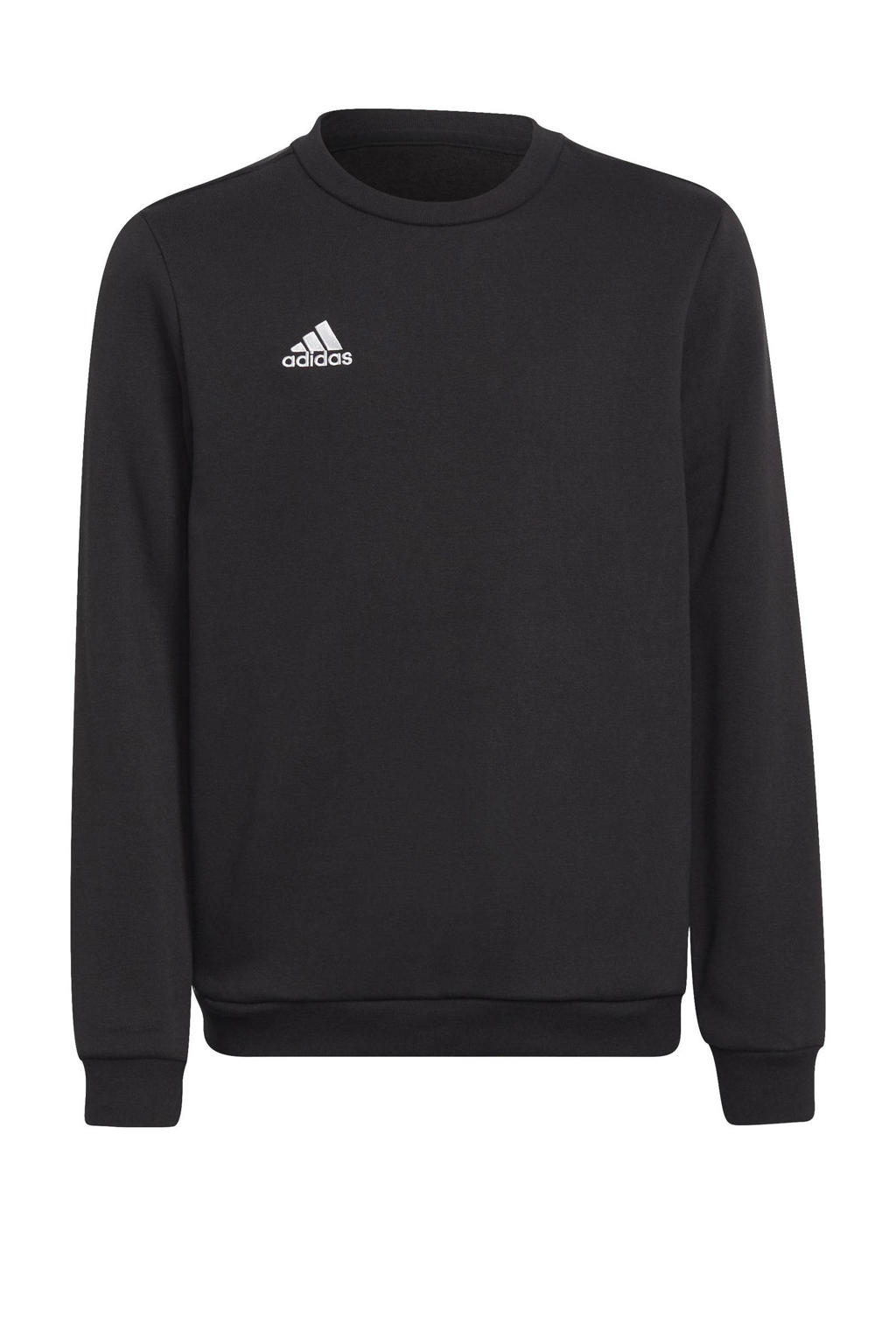 Zwarte jongens en meisjes adidas Performance Junior sweater van katoen met logo dessin, lange mouwen en ronde hals