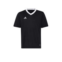 thumbnail: Zwarte jongens en meisjes adidas Performance junior voetbalshirt van polyester met logo dessin, korte mouwen en ronde hals