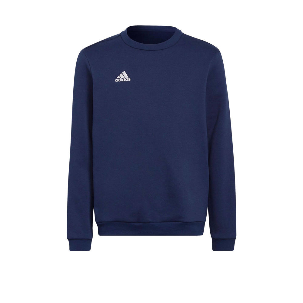 Donkerblauwe jongens en meisjes adidas Performance Junior sweater van katoen met logo dessin, lange mouwen en ronde hals