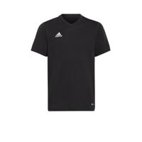 thumbnail: Zwarte jongens en meisjes adidas Performance junior voetbalshirt van katoen met logo dessin, korte mouwen en V-hals
