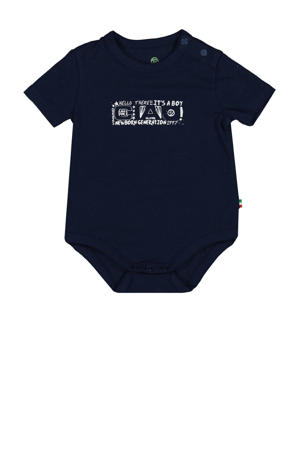 newborn romper Puck met printopdruk donkerblauw