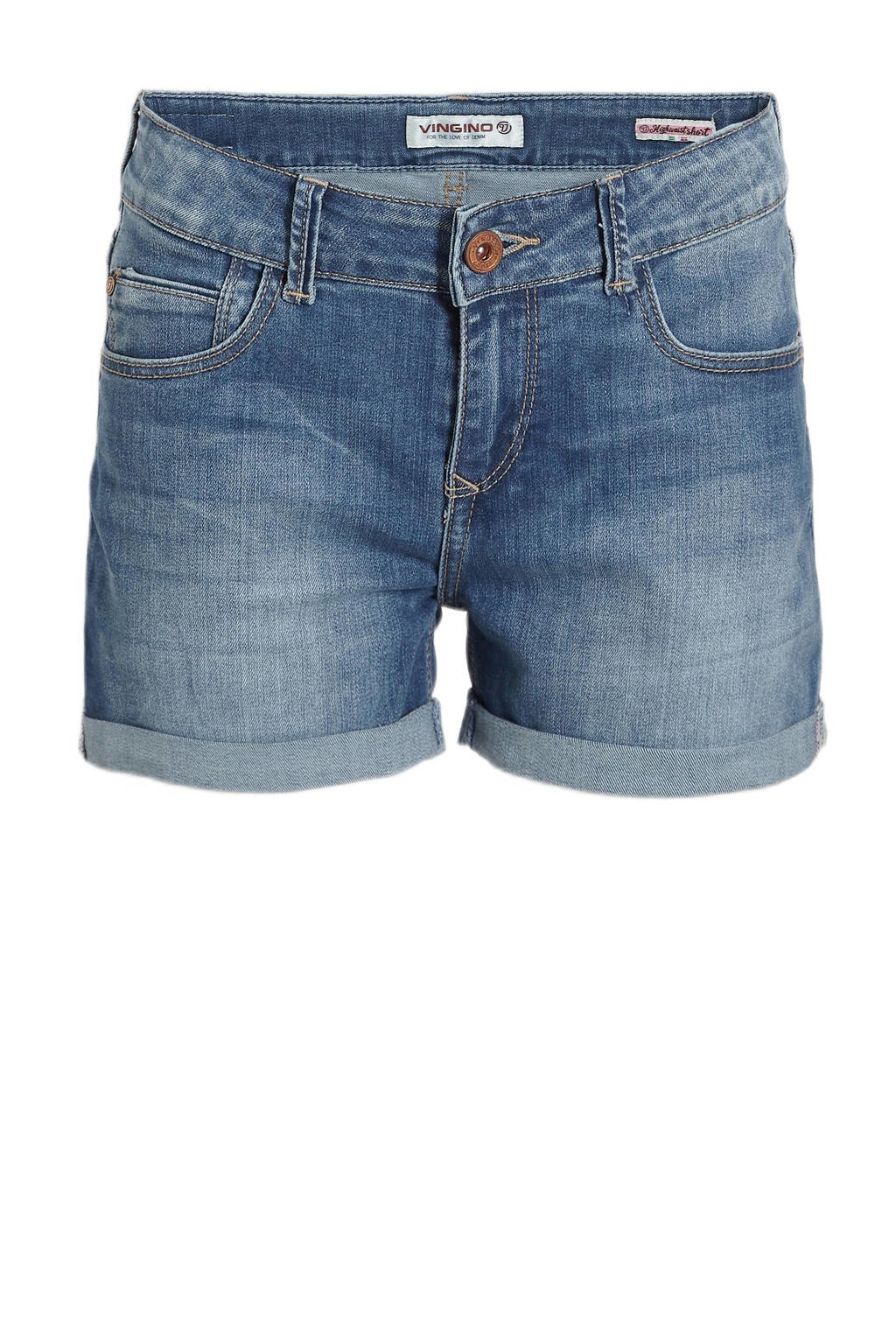 Stonewashed meisjes Vingino jeans short Daizy van stretchdenim met regular waist en rits- en knoopsluiting