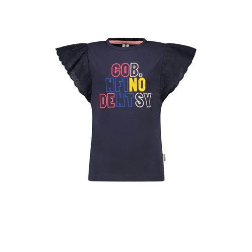 B.Nosy T-shirt met tekst en ruches marine Blauw Meisjes Stretchkatoen Ronde hals