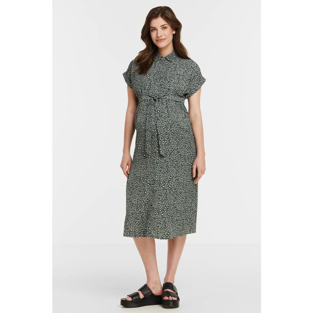 ONLY MATERNITY zwangerschaps- en voedingsjurk OLMHANNOVER met panterprint en ceintuur groen/wit/zwart