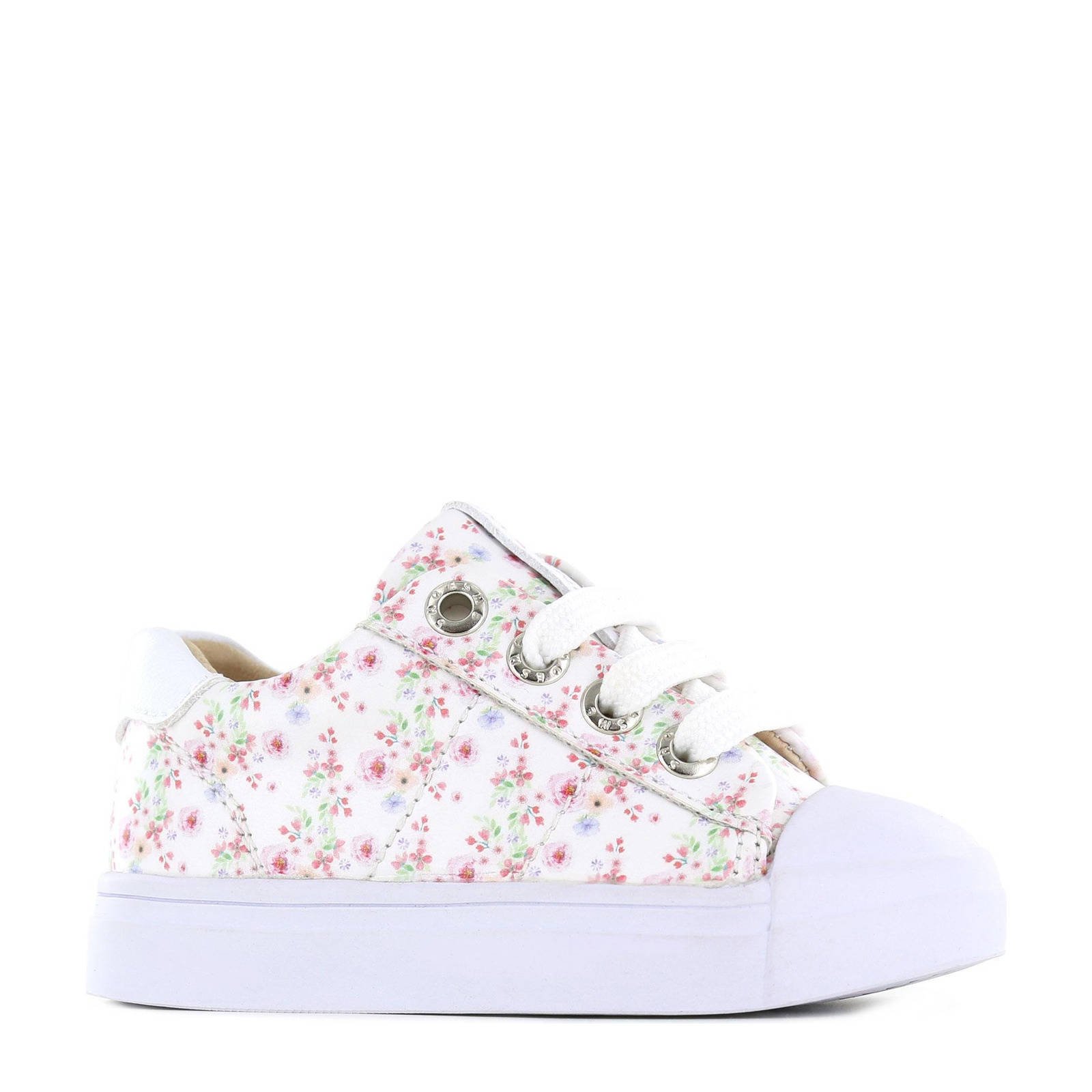 SH22S002 A leren sneakers met bloemenprint wit