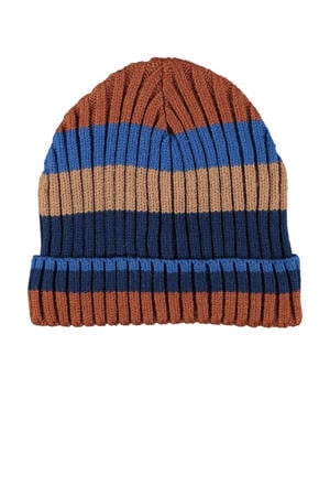 gestreepte muts bruin/blauw/camel