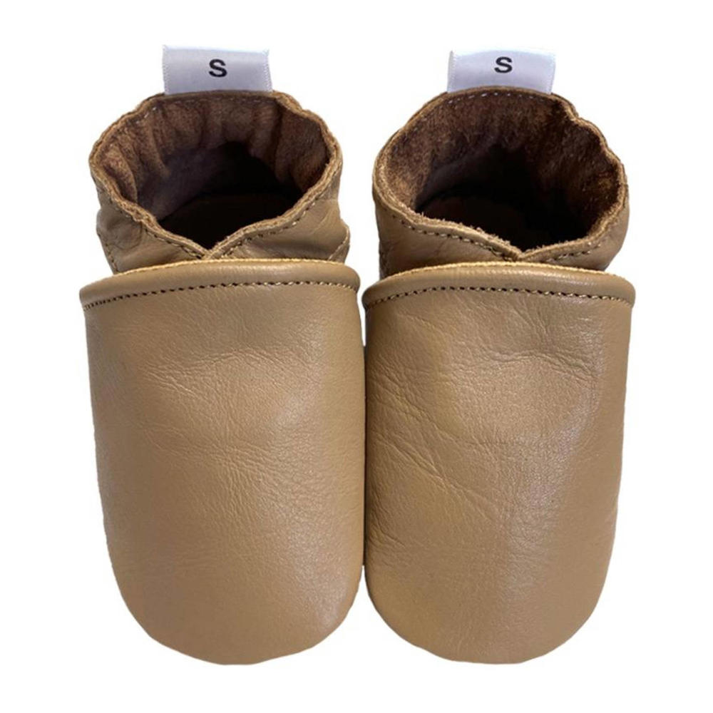 Camelkleurige jongens en meisjes Babysteps leren babyslofjes met effen