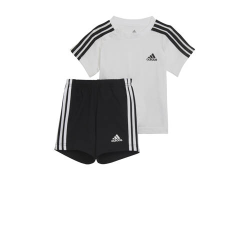 adidas Sportswear joggingpak wit/zwart Shirt + broek Jongens/Meisjes Katoen Reverskraag - 104