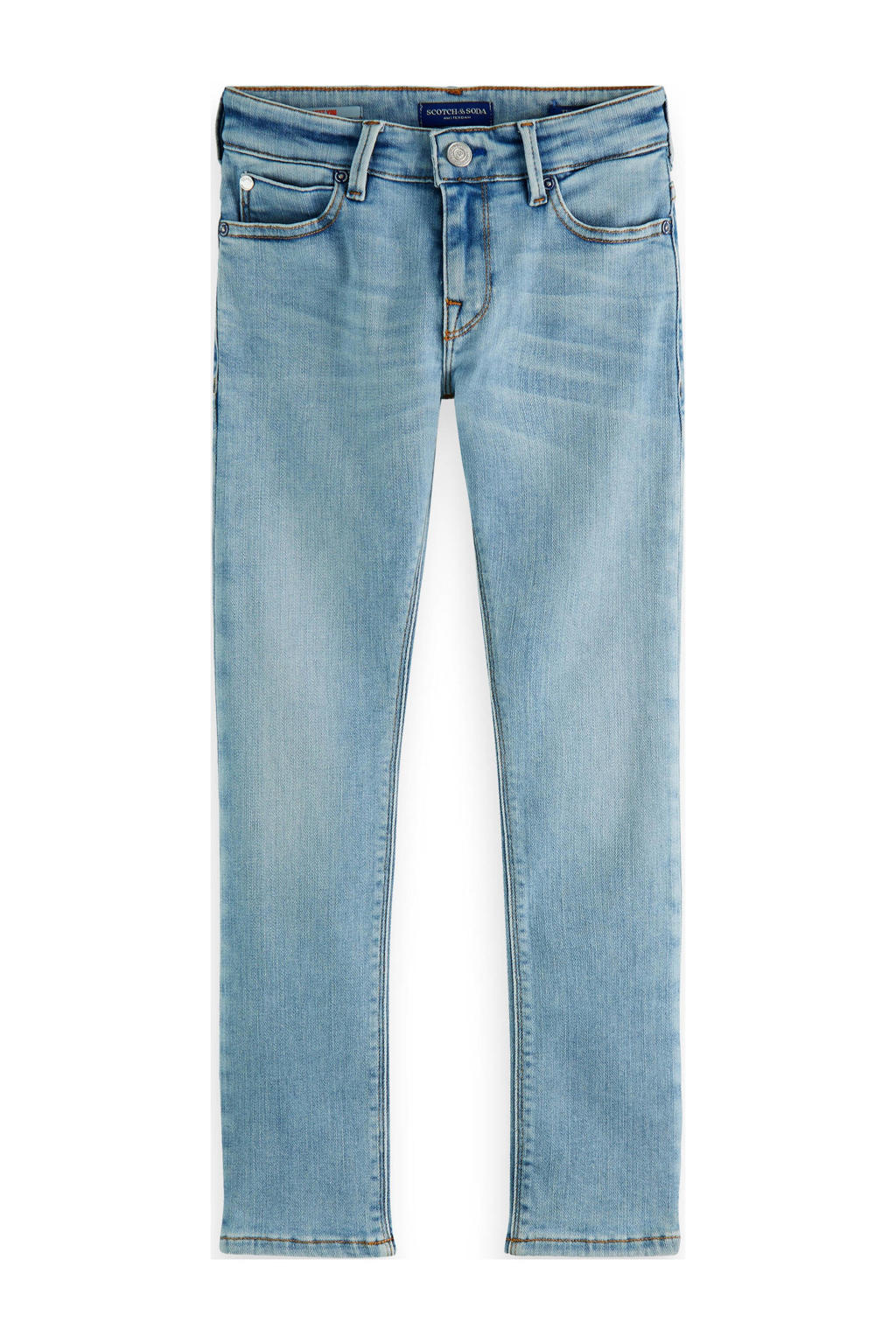 Light blue denim jongens Scotch & Soda skinny jeans Tigger van stretchdenim met regular waist, rits- en knoopsluiting en effen