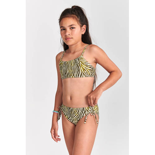 Shiwi crop bikini Liv met zebraprint groen/wit Meisjes Gerecycled polyester (duurzaam) - 128