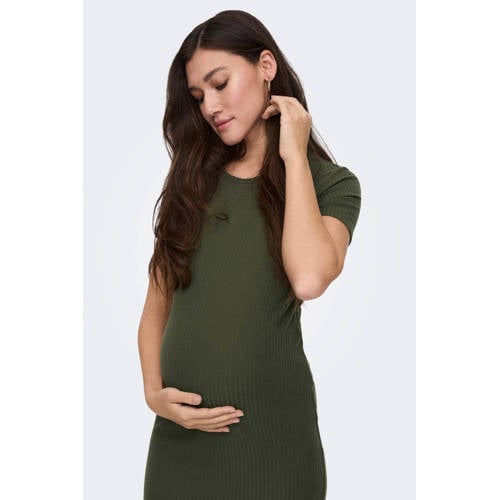 ONLY MATERNITY ribgebreide zwangerschapsjurk OLMNELLA groen Dames Polyester Ronde hals