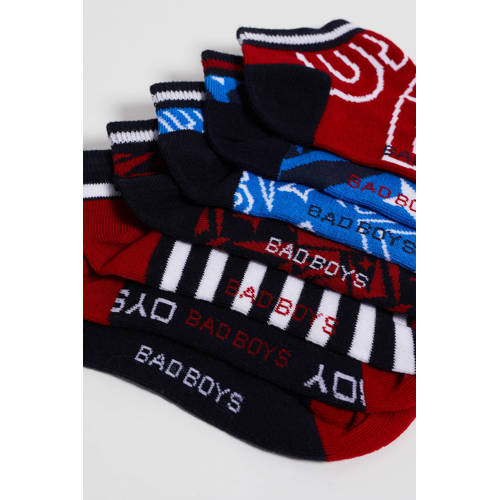 WE Fashion enkelsokken set van 7 zwart rood blauw Jongens Katoen All over print 27 30
