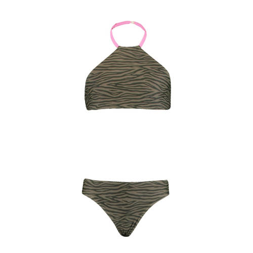 CoolCat Junior crop bikini Yasmin donkergroen Meisjes Polyamide Zebraprint - 146/152