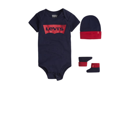 Levi's Kids giftset Classic Batwing met romper donkerblauw/rood Jongens Katoen Ronde hals