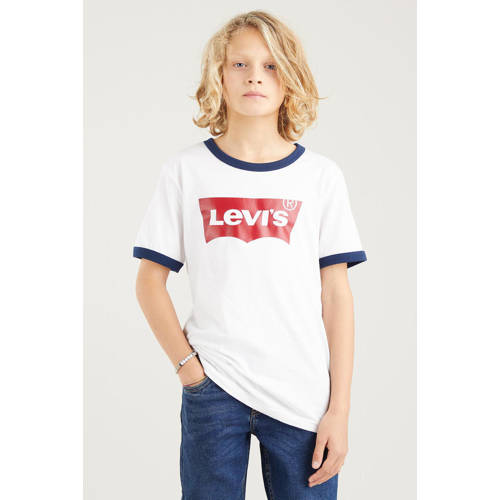 Levi's Kids T-shirt Batwing Ringer met contrastbies wit Jongens Katoen Ronde hals