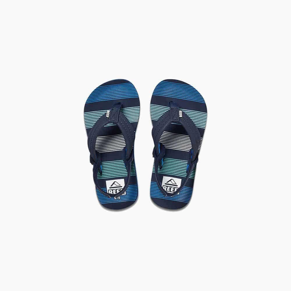 Blauwe jongens Reef Little Ahi Deep Sea Stripes sandalen met elastische inzet