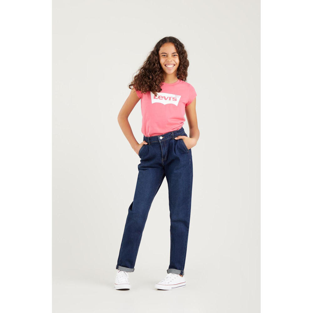 Roze meisjes Levi's Kids T-shirt Batwing van katoen met logo dessin, korte mouwen en ronde hals