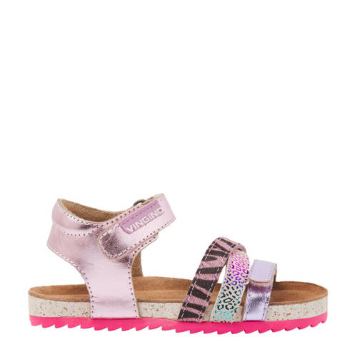 Vingino Vikki leren sandalen met dierenprint roze Meisjes Leer Dierenprint