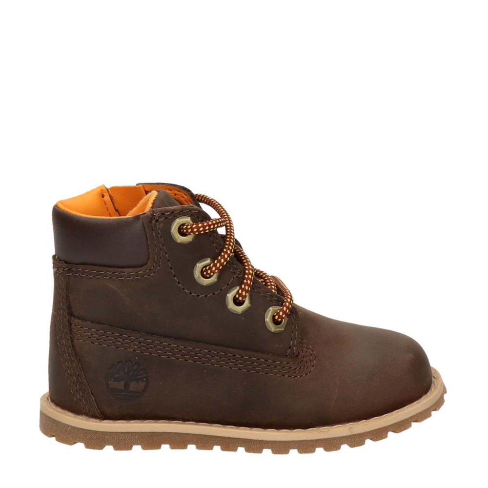 Bruine jongens en meisjes Timberland Pokey Pine nubuck veterboots met rits- en vetersluiting en effen