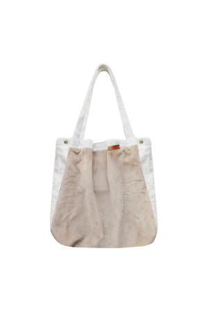 Mommy Tote Bag grote luiertas met rib en teddy taupe/wit