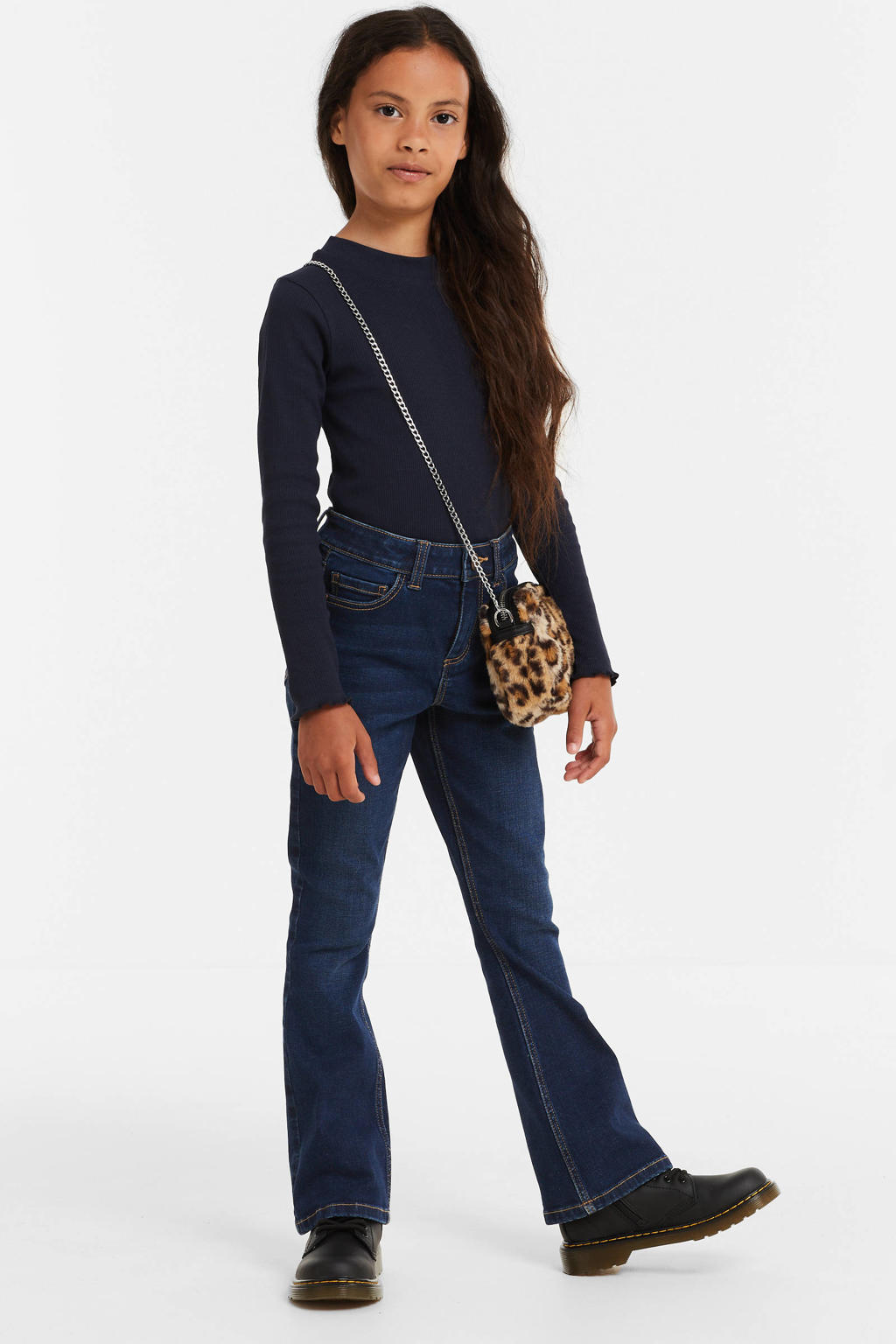 Dark blue denim meisjes anytime flared jeans van denim met regular waist