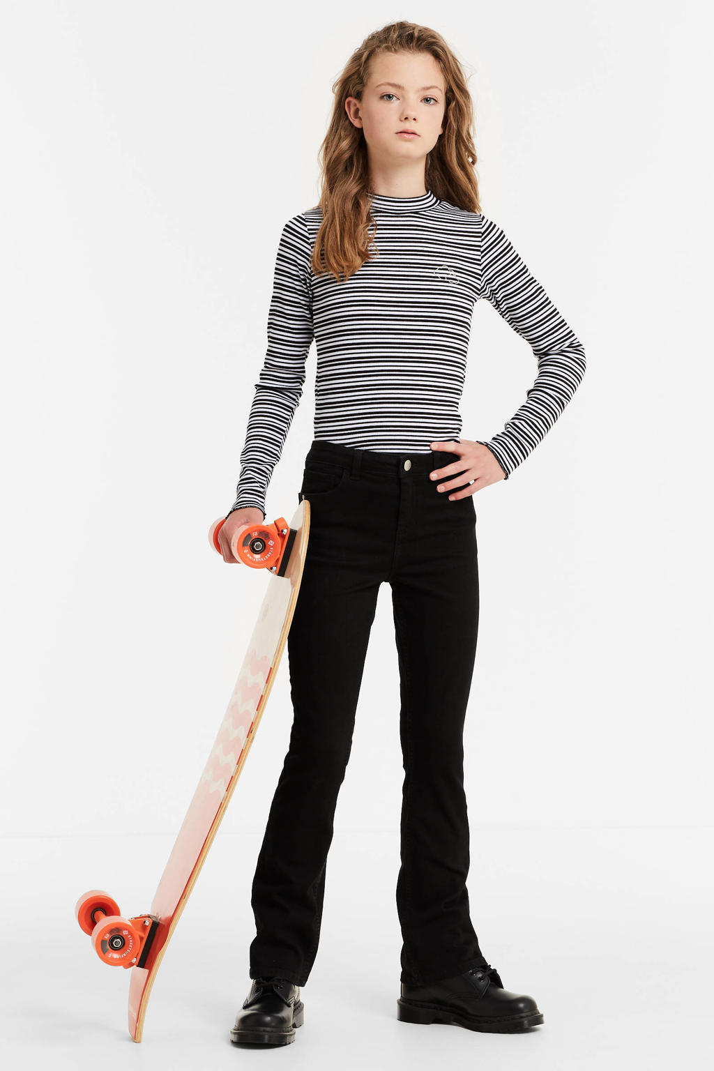 Black denim meisjes anytime flared jeans van denim met regular waist