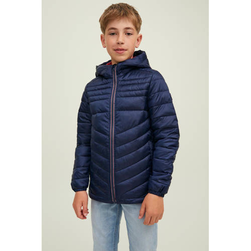 JACK & JONES JUNIOR gewatteerde jas JJEHERO donkerblauw Jongens Polyester Capuchon