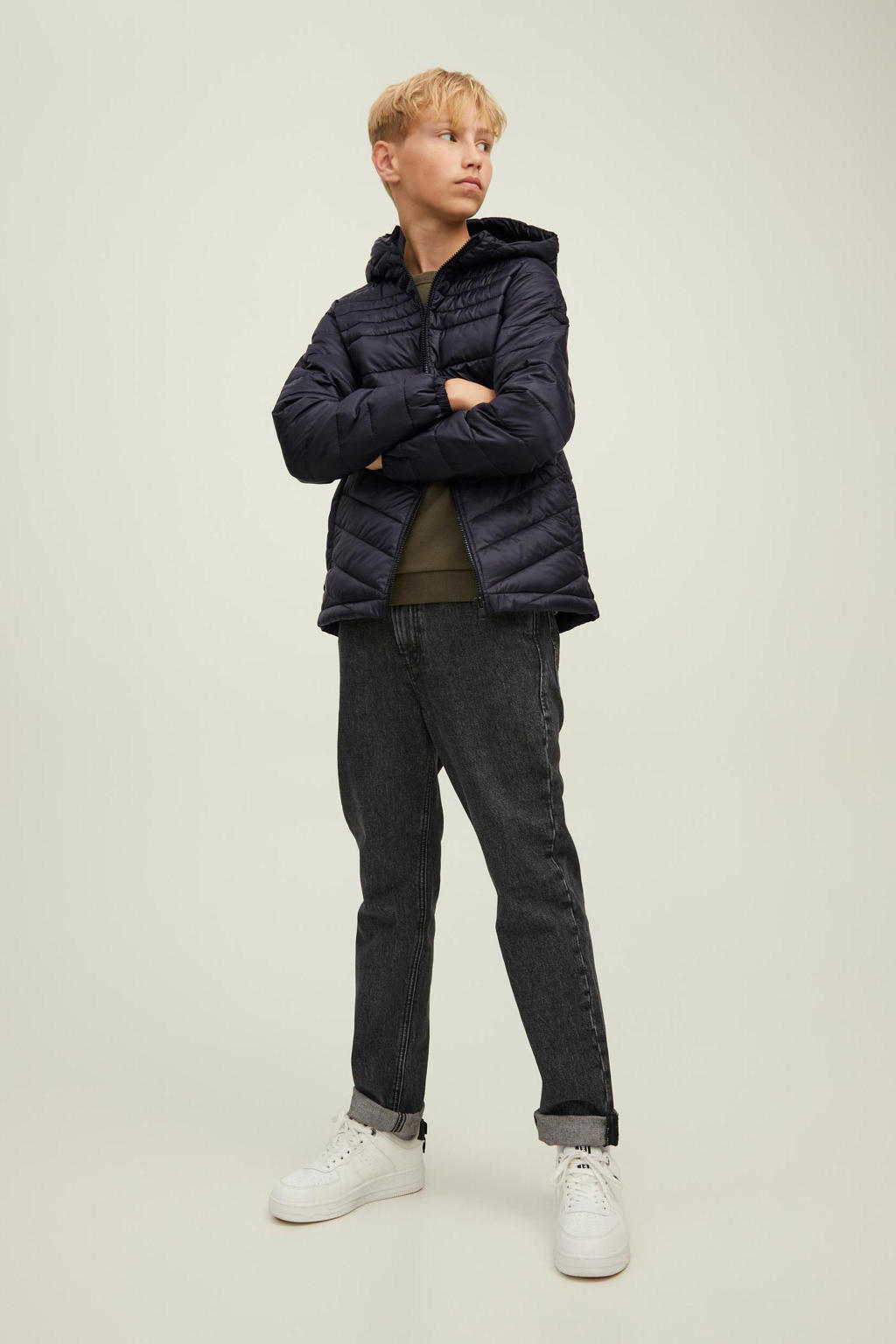 JACK & JONES JUNIOR gewatteerde jas JJEHERO zwart