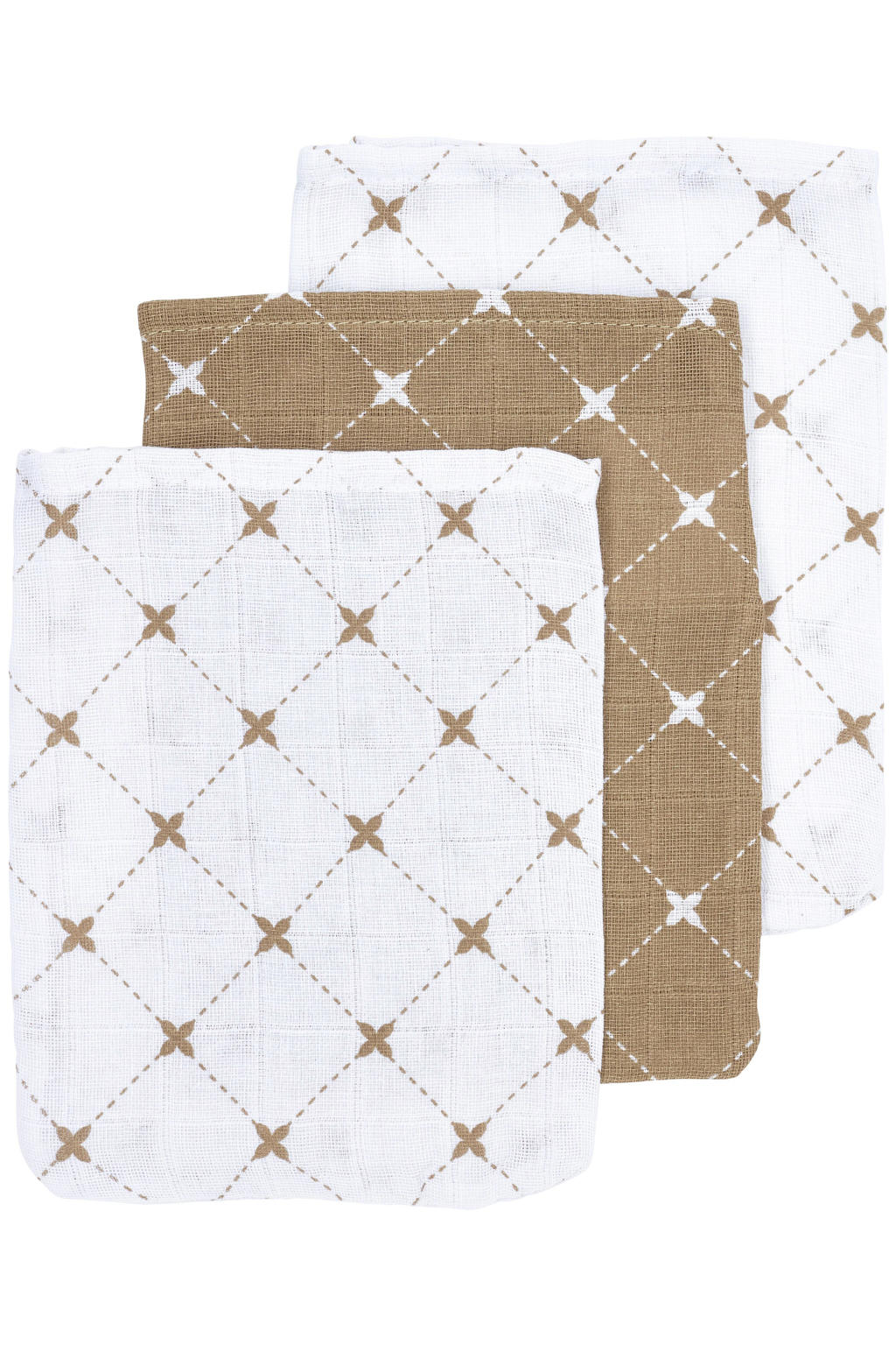 Meyco X Mrs. Keizer baby washandje Louis - set van 3 taupe/wit