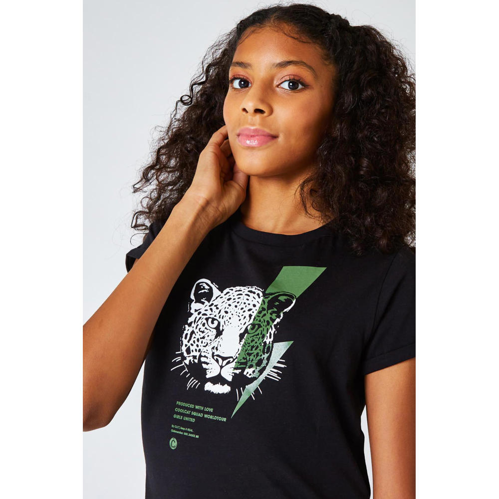 CoolCat Junior Tshirt Eluna CG met printopdruk zwart/wit/groen