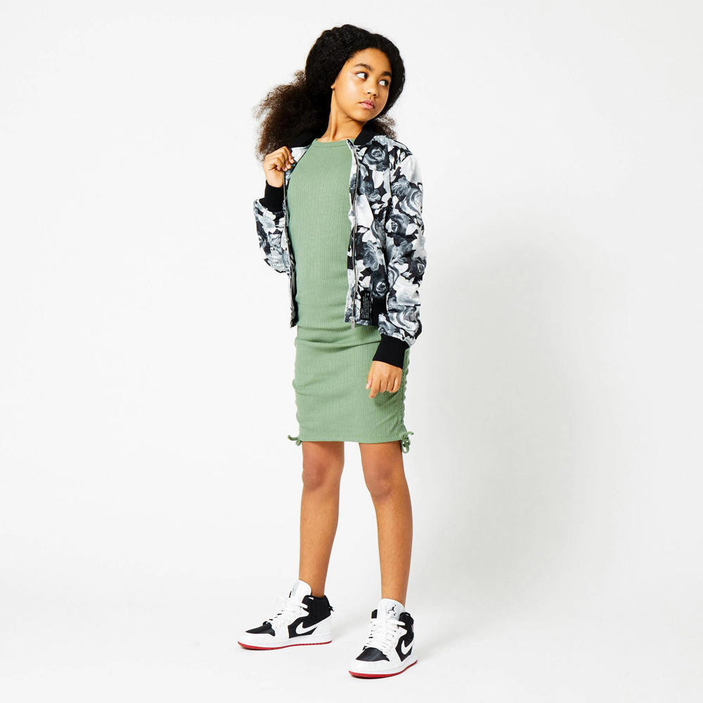 Zwart en witte meisjes CoolCat Junior gebloemde bomberjack zomer Janu CG van polyester met lange mouwen, opstaande kraag en ritssluiting