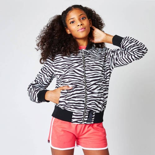 CoolCat Junior bomberjack Janu CG met zebraprint zwart/wit Jas Meisjes Polyester Ronde hals