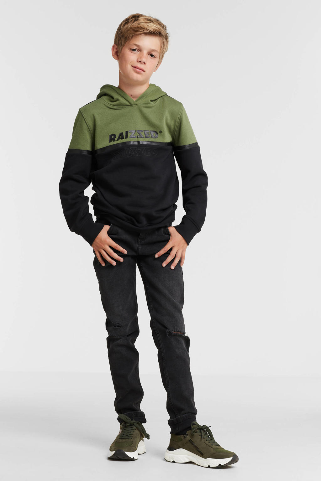 Black denim jongens anytime slim fit jeans van denim met effen