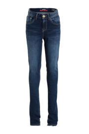 thumbnail: Donkerblauwe meisjes Vingino regular fit jeans Bianca van stretchdenim met rits- en knoopsluiting
