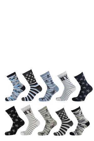 sokken met all-over print - set van 10 blauw/groen