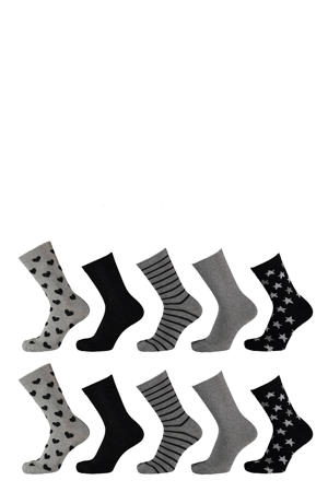 sokken met all-over print - set van 10 grijs