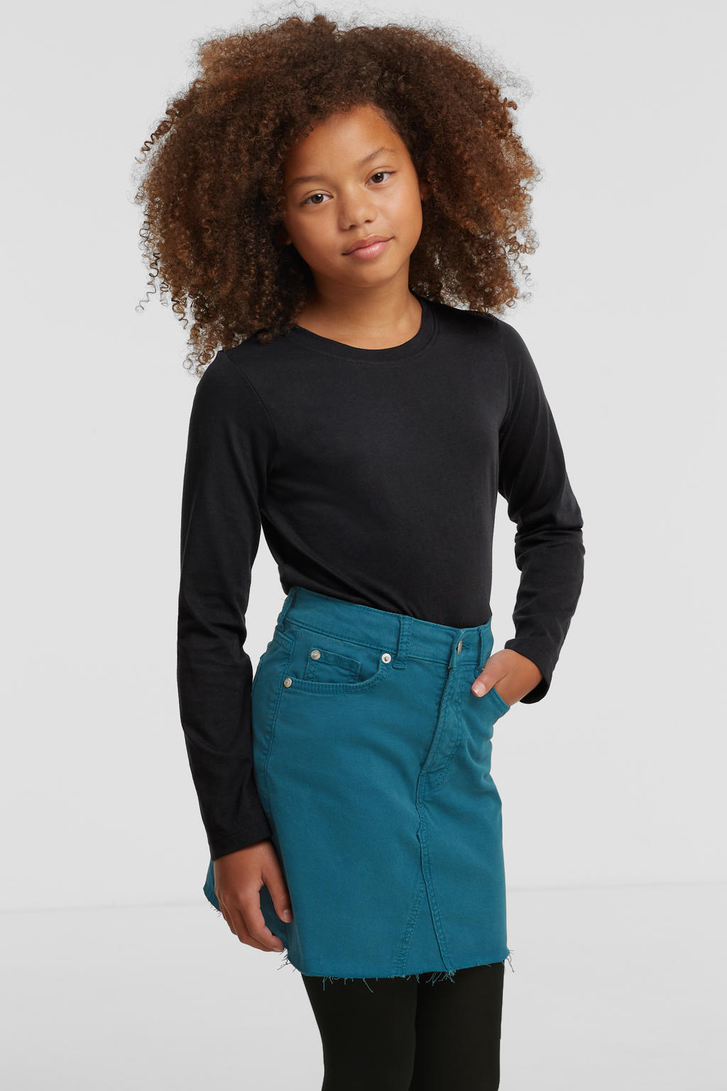 Zwarte meisjes anytime longsleeve T-shirt van katoen met lange mouwen en ronde hals