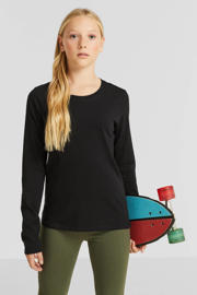 thumbnail: Zwarte meisjes anytime longsleeve T-shirt van katoen met effen, lange mouwen en ronde hals