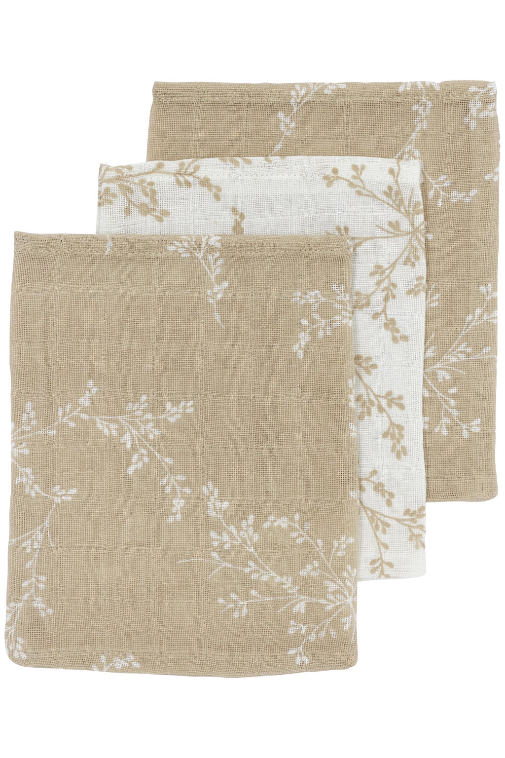 Meyco hydrofiel baby washandje - Branches sand (set van 3)
