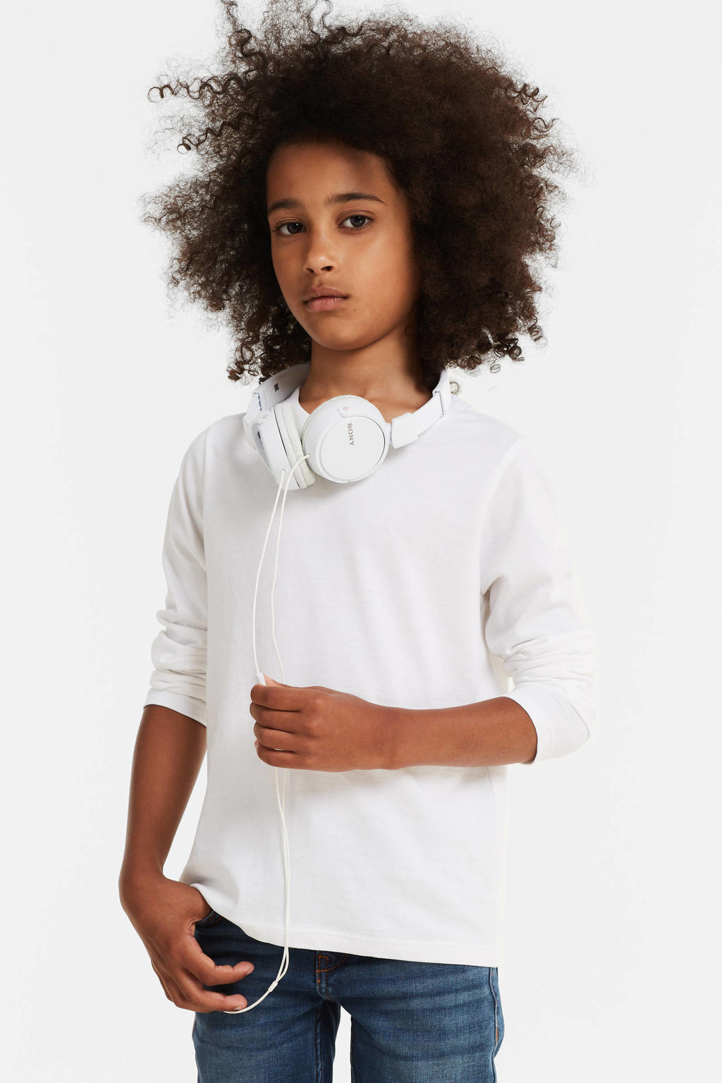 Witte jongens anytime longsleeve T-shirt van katoen met effen, lange mouwen en ronde hals