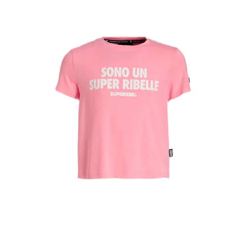 SuperRebel T-shirt van gerecycled polyester roze Printopdruk