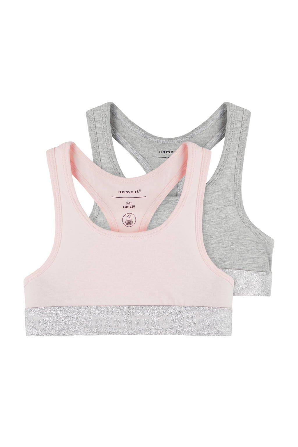NAME IT KIDS bh top - lichtroze/grijs melange (set van 2)