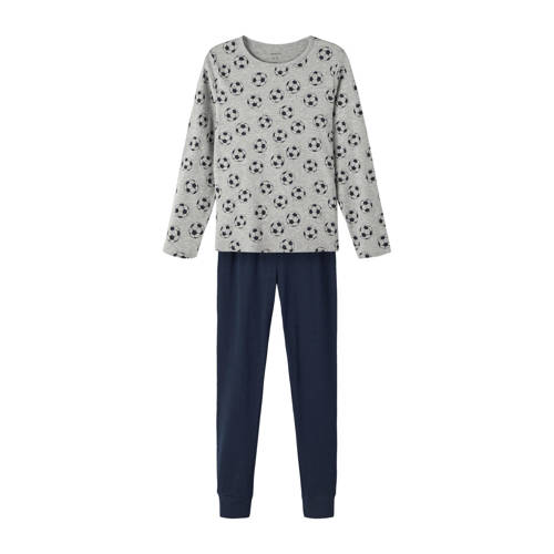 NAME IT KIDS pyjama NKMNIGHTSET met all over print grijs melange/donkerblauw Jongens Stretchkatoen (duurzaam) Ronde hals 