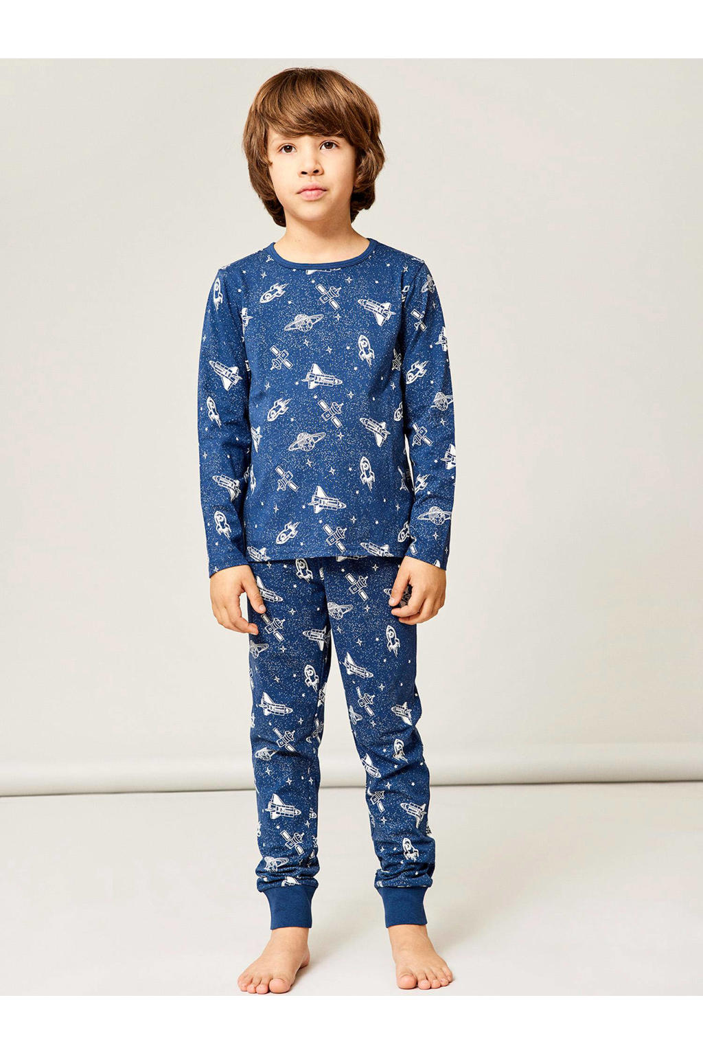 NAME IT KIDS   pyjama NKMNIGHTSET met all over print blauw/wit